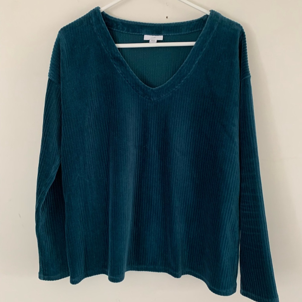 J Jill Women’s Size S Tunic Teal Blue Velvet Velour Knit V-neck Stretch New